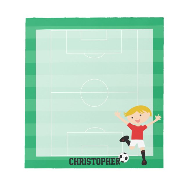 Customisable Soccer Boy 1 Red and White Notepad (Front)