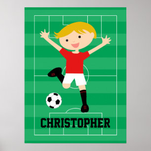 Customisable Soccer Boy 1 Red and White Poster