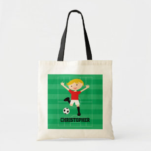 Customisable Soccer Boy 1 Red and White Tote Bag