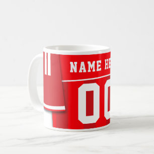 Customisable Soccer Footy Jersey Mug, Red Coffee Mug