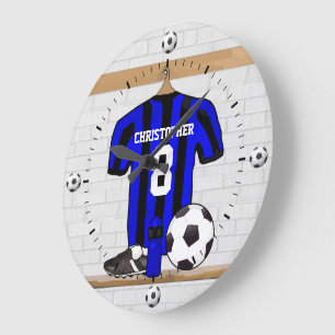 Customisable Soccer Shirt (blue and black ) Large Clock