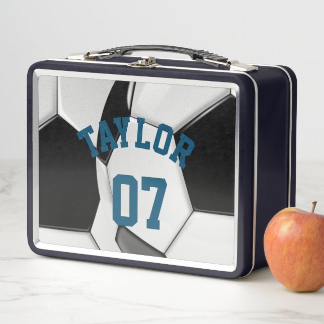 Customisable Soccer template soccer balls Metal Lunch Box (In Situ)