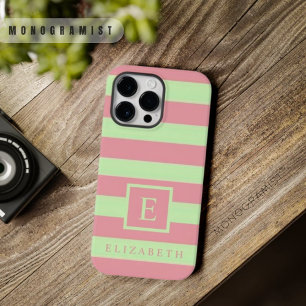 Customisable Soft Pastel Pink Green Colour Stripes iPhone 14 Pro Max Case