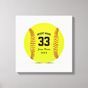 Customisable Softball Yellow Red and Black Sport Canvas Print