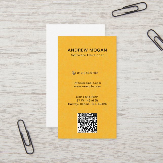 Customisable Software Developer H Mustard Business Card (Front/Back In Situ)