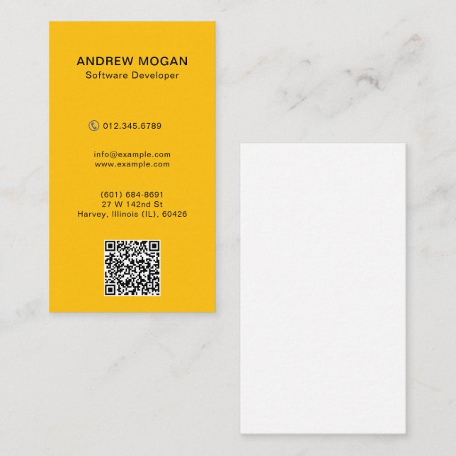 Customisable Software Developer Orange Colour Business Card (Front/Back)