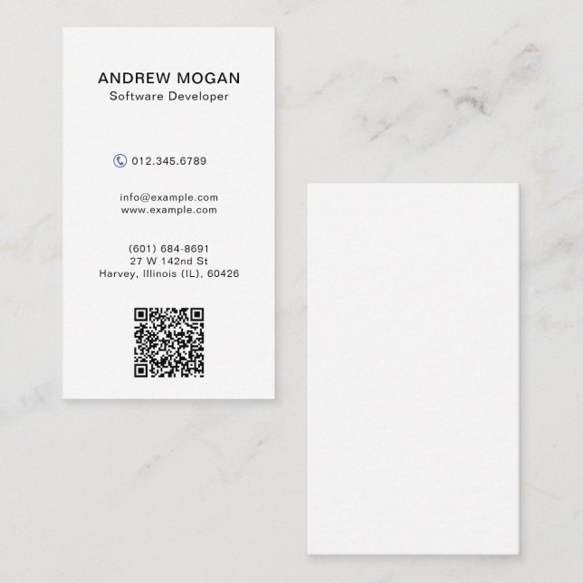 Customisable Software Developer White Colour Business Card (Front/Back)