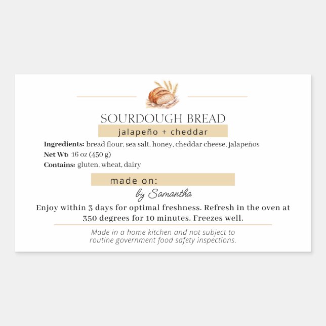 Customisable Sourdough Bread Bag Sticker (Front)