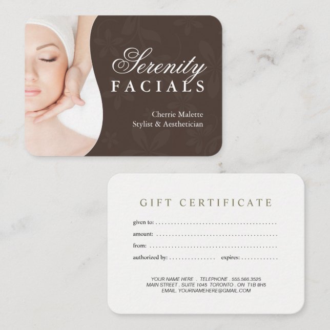 Customisable Spa Gift Certificate (Front/Back)