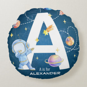 Customisable Space Adventure Letter 'A'  Round Cushion