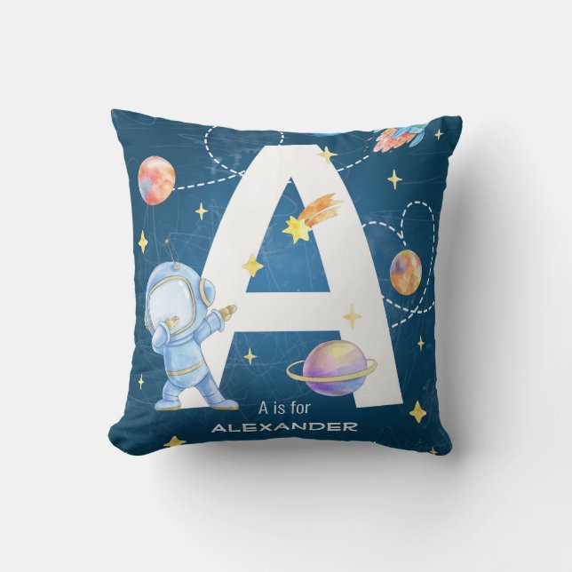 Customisable Space Adventure Letter 'A' Throw Pill Cushion (Front)