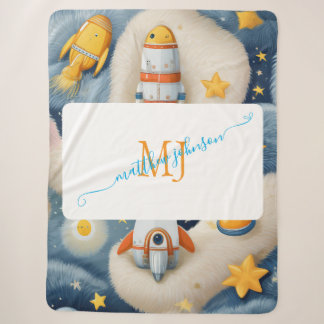 Customisable Space with Name & Monogram Sherpa Blanket
