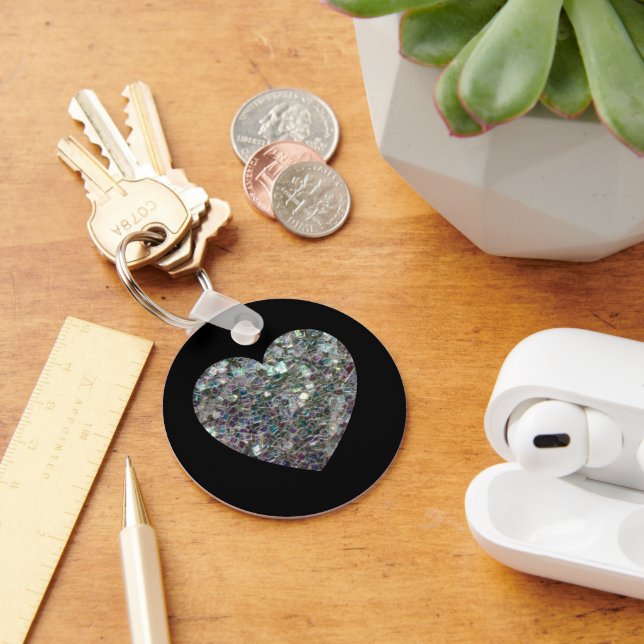 Customisable Sparkly colourful silver mosaic Heart Key Ring (Desk)