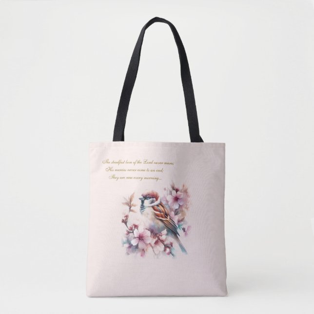 Customisable Sparrow Bible Verse Blush Pink Tote Bag (Front)