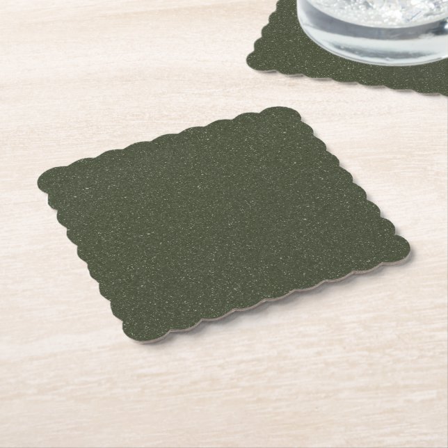 Customisable Speckled Moss Green Paper Coaster (Angled)