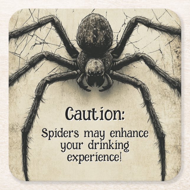 Customisable Spine-tingling Spider HALLOWEEN Bash Square Paper Coaster (Front)