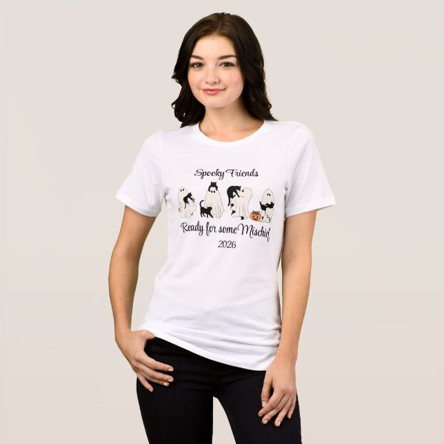 Customisable Spooky Ghost Cats Tee (Front Full)