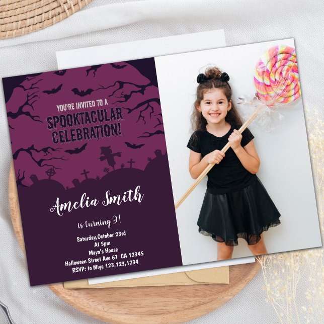 Customisable Spooky Party Invitations for Kids (Halloween Birthday Birthday Invitations w photo)
