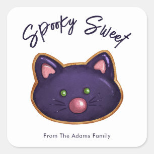 Customisable Spooky Sweet Black Cat Sugar Cookie Square Sticker