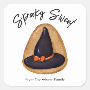 Customisable Spooky Sweet Witch Hat Sugar Cookie Square Sticker