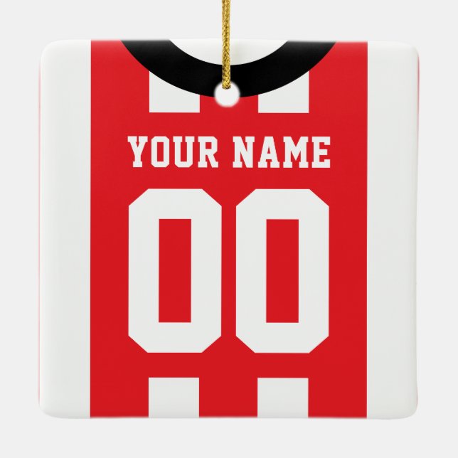 Customisable Sports Jersey Red Template    Ceramic Ornament (Back)