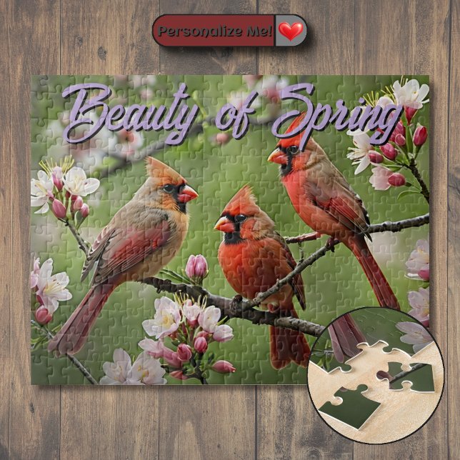 Customisable Spring Cardinals Jigsaw Puzzle (Customizable Spring Cardinals Jigsaw Puzzle)