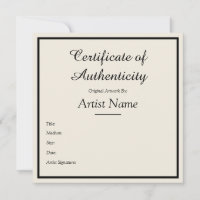 Customisable Square Certificate of Authenticity