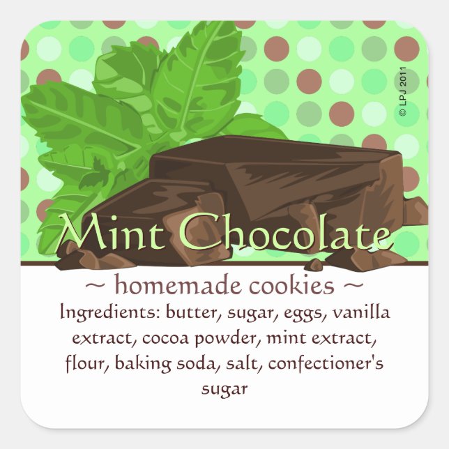 Customisable Square Mint Chocolate Stickers (Front)
