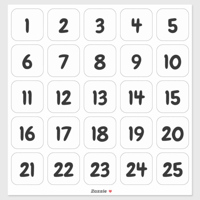 Customisable Square Number Stickers Black on White (Sheet)