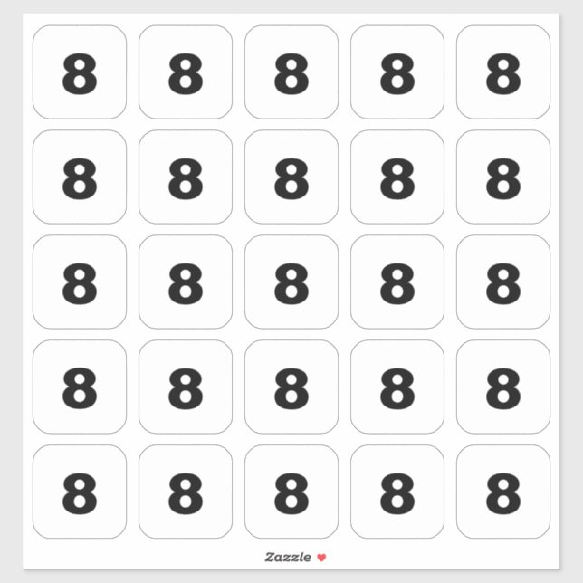 Customisable Square Number Stickers Black on White (Sheet)