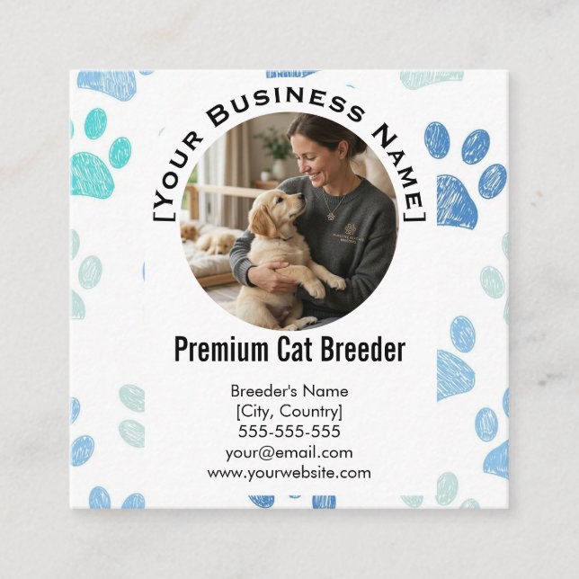 Customisable Square Pet Breeder Business Card  (Front)