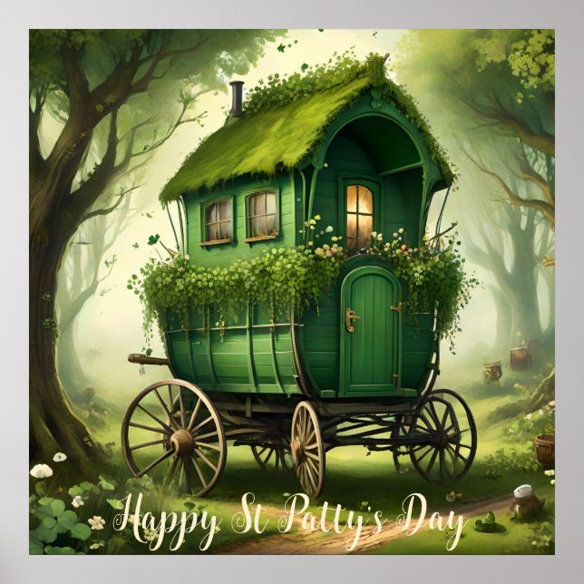 Customisable St Patrick’s Day Boho Gypsy Wagon.    Poster (Front)