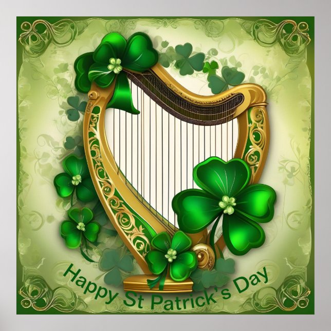 Customisable St Patrick’s Day Harp. St Patty’s Day Poster (Front)