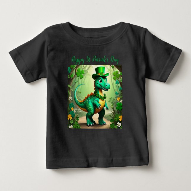 Customisable St Patrick’s Day Whimsical Dinosaur.  Baby T-Shirt (Front)