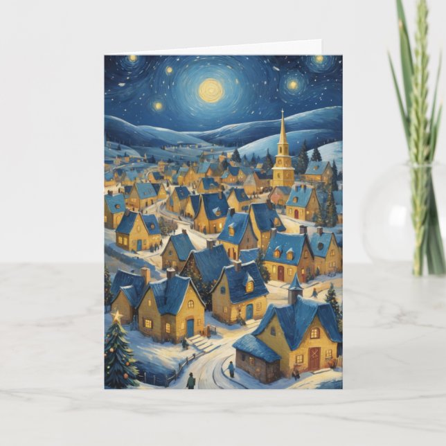 Customisable Starry Night Christmas Art Card (Front)