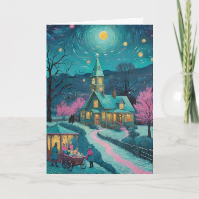 Customisable Starry Night Unique Christmas Card (Front)