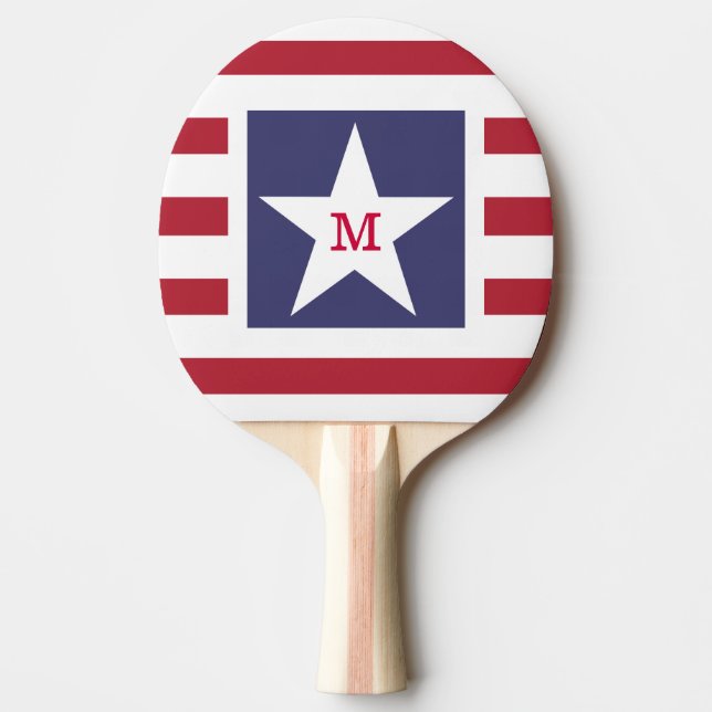 Customisable Stars and Stripes USA Momogram Ping Pong Paddle (Front)