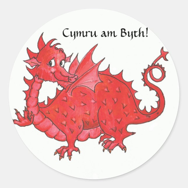 Customisable Stickers with Cute Welsh Red Dragon (Front)