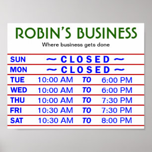 Customisable Store Hours Sign w/ YOUR Store Name!