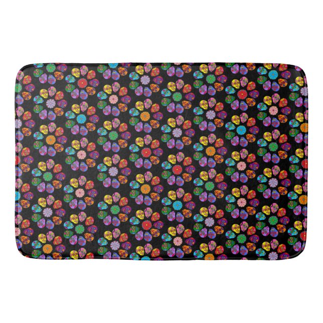 Customisable Sugar Skull Flowers Bath Mat (Front)
