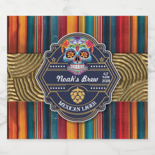Customisable Sugar Skull Mexican Themed Beer Label