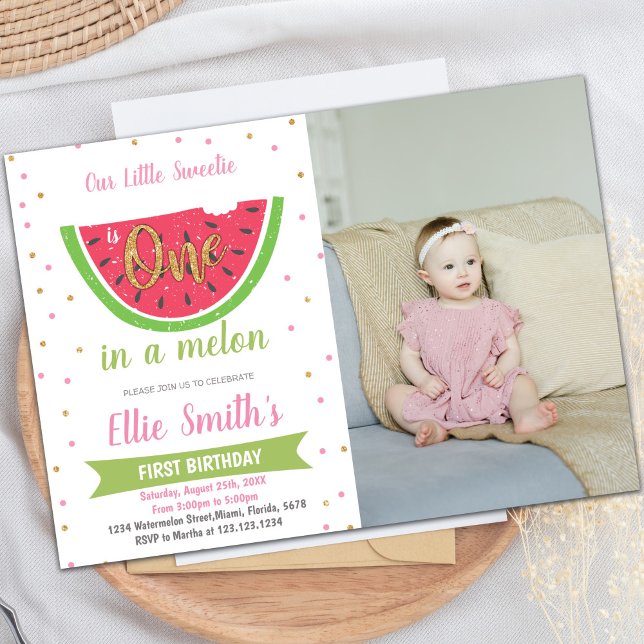 Customisable Summer Party Invitations for Kids (Half Watermelon Birthday Invitations with Photo)
