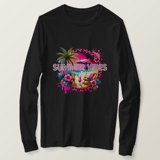 Customisable Summer Vibes, Pink Leopard Design T-Shirt (Design Front)