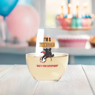 Customisable Super hero Dad Twins Fathers Day Stemless Wine Glass