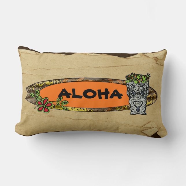 Customisable surfboard tiki decorative pillow (Front)