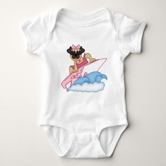 Customisable Surfer Pug Girl - Pink Baby Bodysuit (Front)