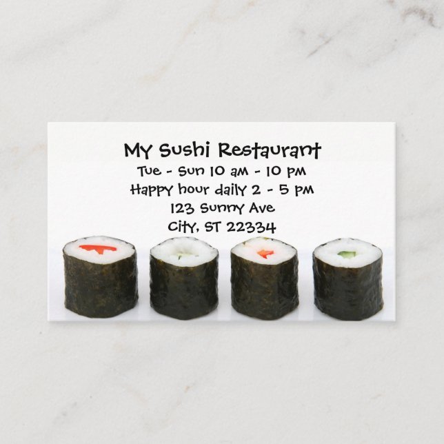 Customisable Sushi Restaurant Business Card (Front)
