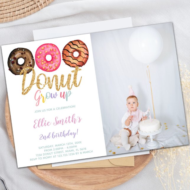 Customisable Sweet Party Invitations for Kids (3 Donut Birthday Invitations with photo)