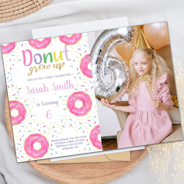 Customisable Sweet Party Invitations for Kids (Pink Donut Birthday Invitations with photo)