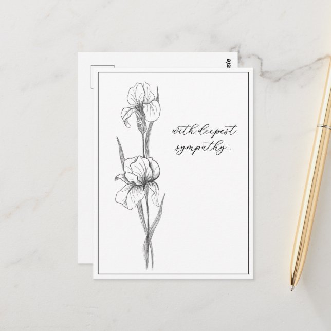 Customisable Sympathy Card with Hand-Drawn Iris  (Front/Back In Situ)